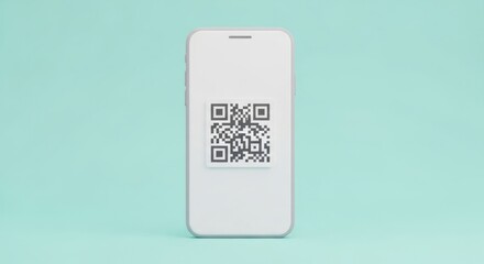Modern smartphone displaying a scannable qr code with clean minimalist aesthetic and soft teal