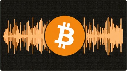 Bitcoin overlaid on a sound wave visual representing blockchain verified financial data analysis