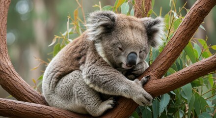 Fototapeta premium Koala Resting on Tree Branch