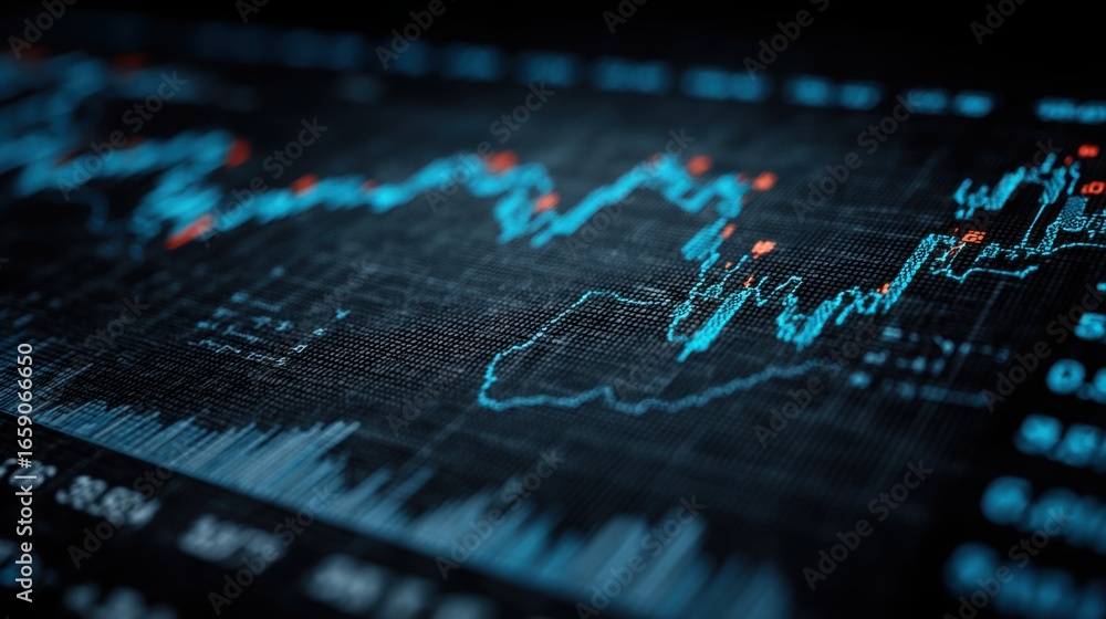 Poster comprehensive stock chart demonstrating price patterns and trends for blockchain-verified financial 