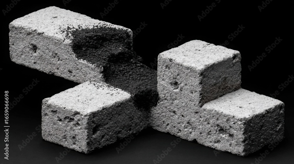 Poster three sturdy blocks of cement symbolizing structural breakout thresholds in blockchain-verified fina