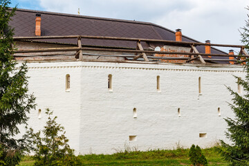 Restoration and repair of the outer wall of the Orthodox Borovsko-Pafnutiev Monastery in August...