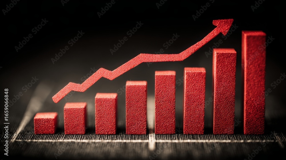 Poster red graph bar chart illustrating business revenue trends and product performance in a professional p