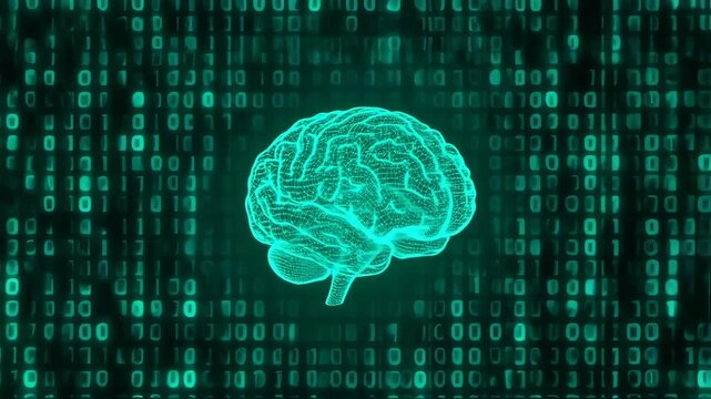 Digital brain on binary code background