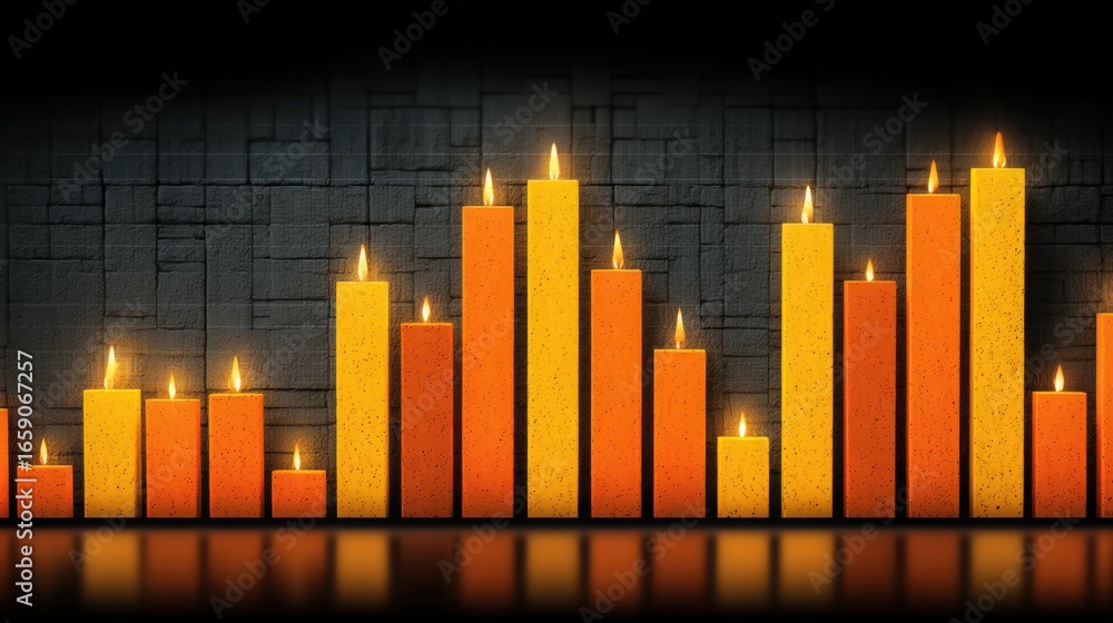 Poster assortment of candles displayed against a textured brick wall creating a cozy and inviting atmospher