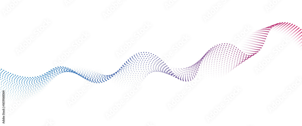 Poster flowing dot wave halftone gradient pattern on transparent background