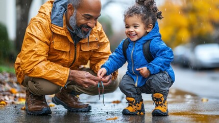 Joyful Playtime in Rainy Weather Between Grandparent and Grandchild