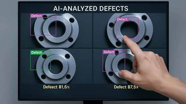 AI analyzed defects in metal production parts using advanced processing technology for quality control and defect detection in manufacturing industry