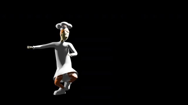 3d render chef dancing swing dance. prores 4444