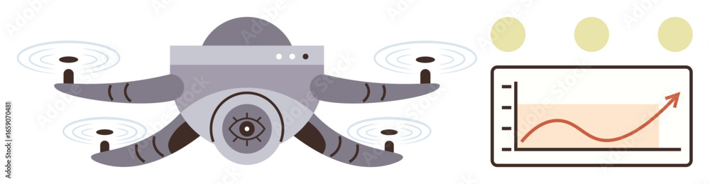 Poster flying drone with camera capturing data paired with a chart displaying growth and trends. ideal for 