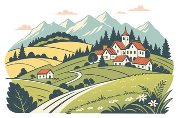 vector illustration of a rural landscape