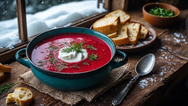 Winter Beetroot Soup Recipe Rustic Window Setting