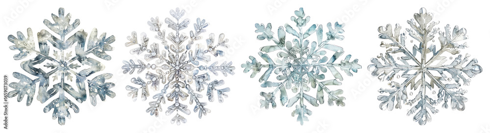 Poster png intricate frosty snowflake designs, element set on transparent background