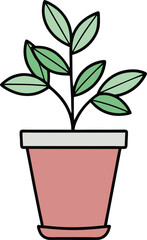 Vector illustration of a potted plant icon, featuring a simple design with green leaves and a brown pot.