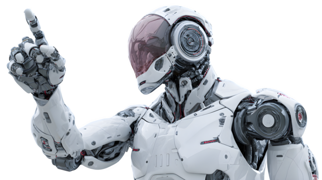 Futuristic Robot Pointing, isolated on transparent background