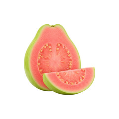 Fresh pink guava fruit cut in half isolated on white background tropical healthy juicy fruit close up