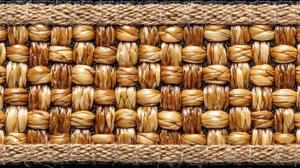Close-up of woven natural fiber mat with borders