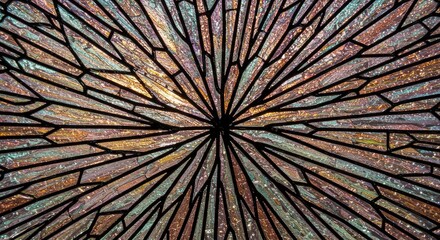Abstract stained glass radiating from a central point