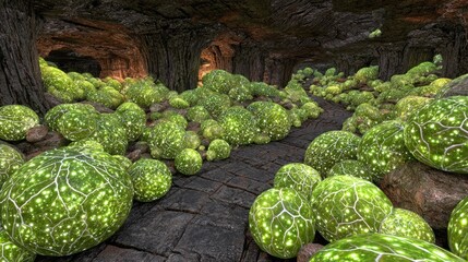 Glowing orbs fill a dark, cavernous space