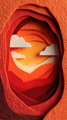 Sunset landscape viewed through a textured, layered aperture