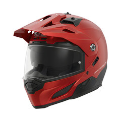 Fototapeta premium Red motorcycle helmet safety gear isolated on clean white background motorbike riding protection concept