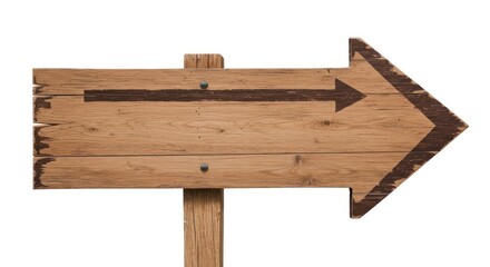 Rustic Weathered Wood Arrow Sign with Distressed Paint Pointing Right, Isolated on White