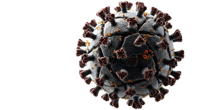 Detailed Microscopic View of a Coronavirus, Highlighting its Structure and Characteristics
