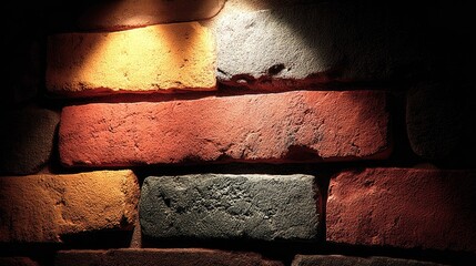 Multicolored bricks illuminated by a spotlight