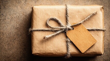 Rustic brown gift, twine tied, blank tag