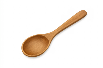 Empty wooden spoon lying on transparent background