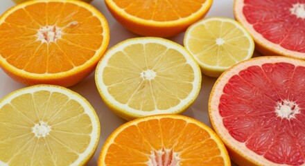 Vibrant Citrus Medley: A Colorful Arrangement of Sliced Oranges, Lemons, and Grapefruits