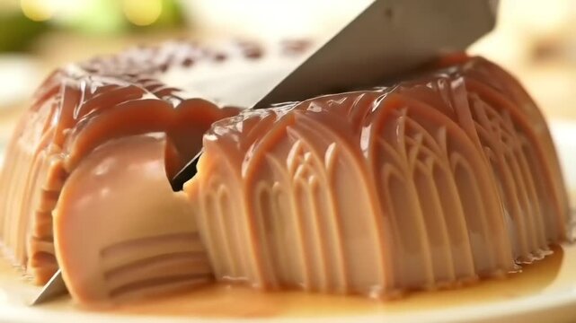 Close-up of a caramel pudding dessert