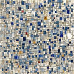 Fototapeta premium A dense mosaic of small, varied square tiles in blues, whites, and muted tones