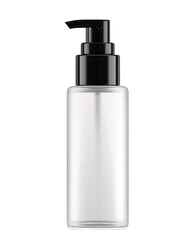 Rectangular, frosted-glass pump bottle with a black cap