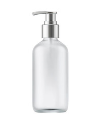Clear rectangular pump bottle with silver top