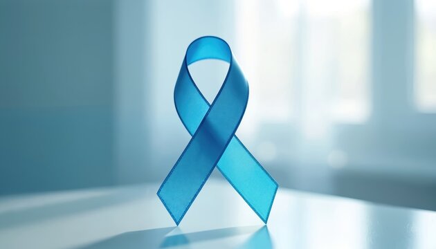 Blue ribbon symbol for cancer awareness and support. Prostate cancer, men health, November campaign. Silk emblem for charity, hope, medical awareness. Doctor, stethoscope, signs of illness, disease. - Powered by Adobe