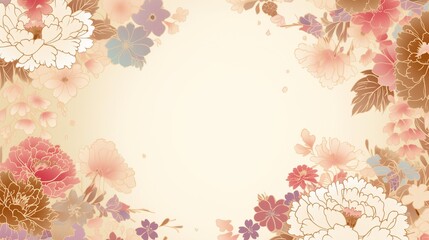 牡丹で囲んだ花の和風背景