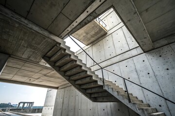 Architectural Photography: Worm's Eye View of Concrete Staircase and Modern Building Design
