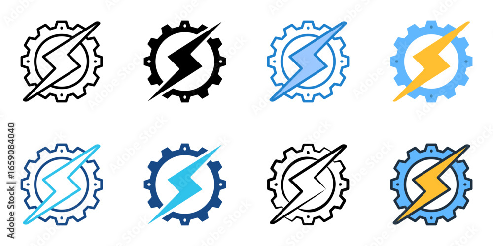 Poster electrical engineering icon set multiple style collection