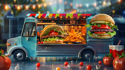 burger fries food truck banner mockup