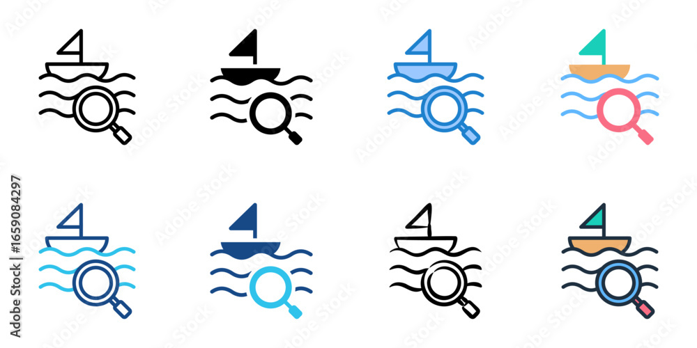 Poster oceanography icon set multiple style collection