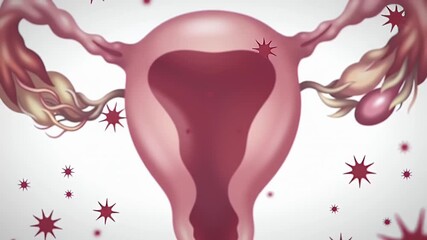 Detailed Stylized Anatomical Illustration of Uterus Affected by Endometriosis with Spiky Red Lesions Around The Organ on White Background Perfect for Medical and Educational Purposes