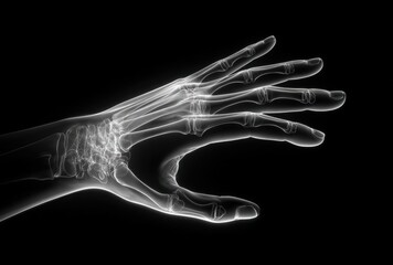 Naklejka premium -ray image of a human hand with detailed bones and joints visible against a black background