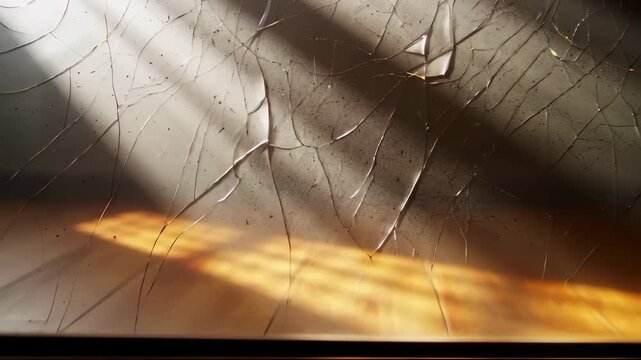 Cracked glass surface with sunbeams