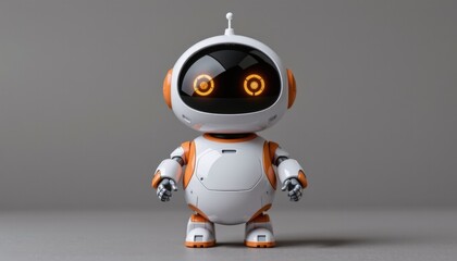 Adorable Small Robot with Friendly Expression Against Gradient Background