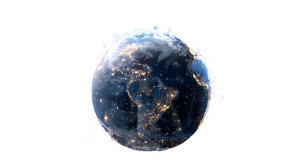 Earth disintegration – global network concept, isolated on transparent background