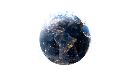 Earth disintegration – global network concept, isolated on transparent background