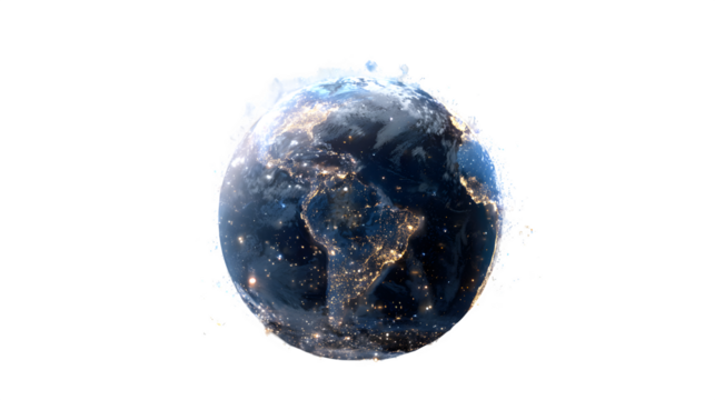 Earth disintegration – global network concept, isolated on transparent background