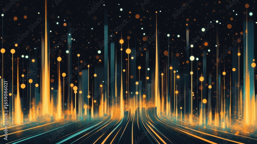 Aufkleber abstract digital cityscape with glowing vertical structures and lines
