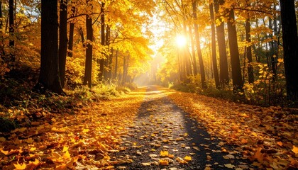 Obraz premium Sunlit Autumn Forest Pathway